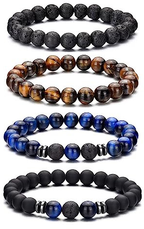 Hipwope Perlenarmbänder für Männer, Schwarze Perlenarmbänder für Frauen Perlenarmbänder für Frauen Elastisches Männerarmband Lava Rock Armbänder Tigerauge Armband Männer