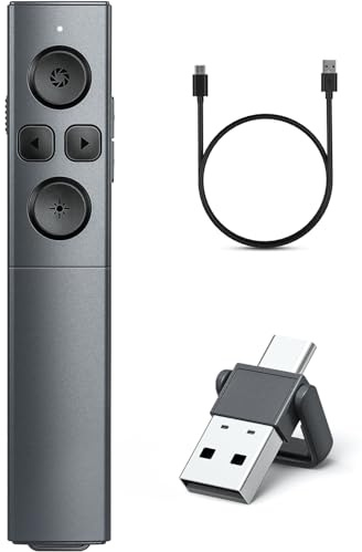 2-in-1 USB Type C Presentation Clicker, Rechargeable Wireless Presenter Remote, Clicker for PowerPoint Presentations, Pointer for Presentations Slide Advancer with Volume Control for Mac,Computer, PPT