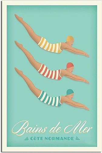 Dekorative Gemälde Normandie Frankreich Meer Bäder Vintage Reise Poster Leinwand Poster auf der Wand Kunst Wandbild Zimmer Dekor Hause Ungerahmt 30x45cm