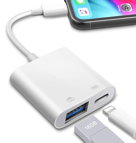 Loydia USB OTG Adapter for iPhone/iPad, Lightning to USB Camera otg adapter for iPhone to usba adapter with Charging Port, Lightning otg adapter Support usb Flash Drive, Card Reader, Game Controller