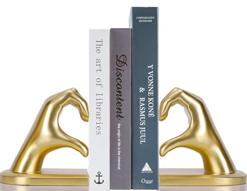 Pevfeciy Geste Dekorative Buchstütze Gold Herz Hände Deko Skulptur Goldene Buchstützen,Kreative Deko Bücher Buchenden Bücherstopper Bookend Holder Für Büchern,Wohnzimmer,Büro Regalteilern Dekoration