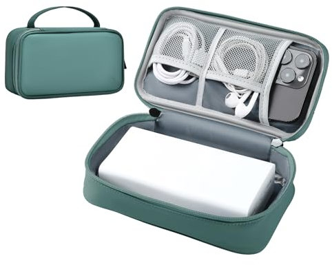 miloocul Tragbares Ladegerät, Organizer, Reiseetui, stoßfest, Powerbank-Hülle für Anker/Jackery/RAV/20.000/30.000 mAh, Powerbank, Leder, elektronische Hülle für PowerCore (Dunkelgrün, einlagig, groß)