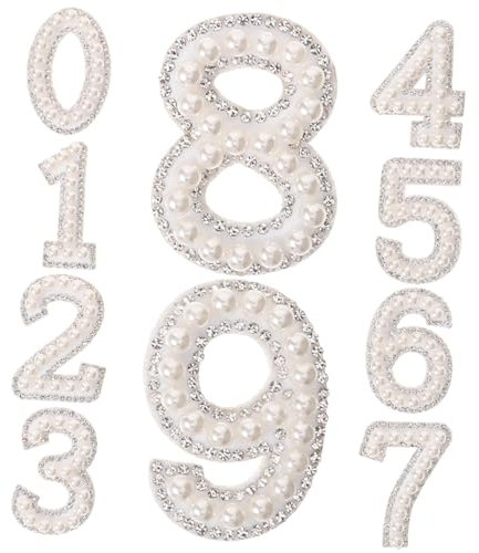 STOBOK 1 Set Pearl Number Sticker Embroidered Sew on Appliques Pearl Number Patches Iron on Letter Patches Number Applique Hats Delicate White Non-Woven Fabric Digital Stickers