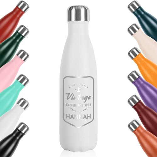 polar-effekt Gourde en métal 500 ml blanche avec gravure personnalisée – Bouteille isotherme – Anti-fuite et passe au lave-vaisselle – Pour eau, café et jus
