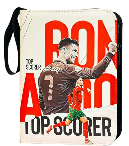 Oirigaga Fußball Karten Sammelalbum, 4 Taschen Fussball Sammelkarten Album mit Reißverschluss Tragegriff, 50 Seiten für 400 Karten, 3-Ring Karten Ordner, Wasserdichtes PU-Leder Sammelmappe Sammelheft