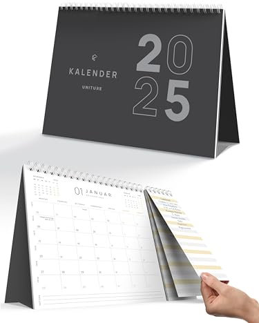 UNITURE® - Tischkalender 2025 Monatskalender - Kalender 2025 Tischkalender Planer mit Monatsansicht, Feiertagen und abreißbarer To-Do Liste, Stehkalender hohes Format 26,5 x 19,5 cm