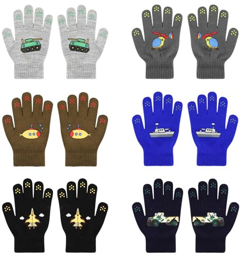 Jupsk Kinder Winterhandschuhe Fingerhandschuhe Warme Strickhandschuhe Radhandschuhe für Jungen 4-9 Jahre Alt 6 Paare