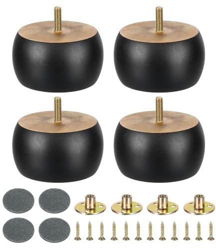 sourcing map Lot de 4 pieds de meubles en bois massif de 5 cm pour canapé, armoire, ottoman, noir