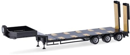 Herpa LKW Modell Goldhofer Semitieflader 3achs, Miniatur im Maßstab 1:87, Sammlerstück, Made in Germany, Kunststoff, Farbe: schwarz