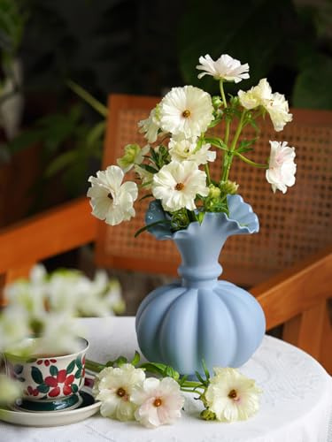 Blumenvase, Kürbis-Keramikvase, Keramikvase für Dekoration, Behälter für Blumen, Mittelstücke für Esstisch, für Wohnzimmer, Schreibtisch, Regaldekoration. (Blau)