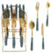 24Pcs Stainless Steel Flatware Set with Hanging Holder, Tableware Silverware Set Service for 6 People, Spoon Knife and Fork Sets, Mirror Polished and Dishwasher Safe for Home Kitchen(Green)