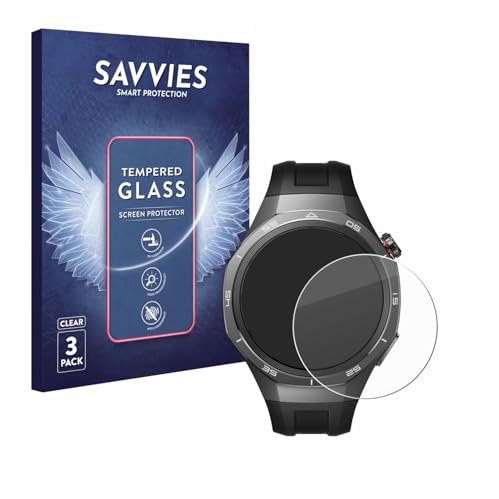 Savvies Panzer Schutz Glas für Huawei Watch GT 5 Pro (46 mm) (3 Stück) 9H Hartglas, Anti-Fingerprint, Displayschutz