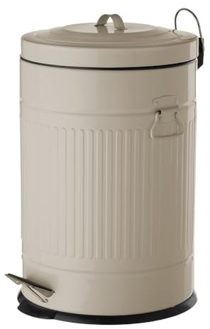 LOLAhome Papelera de cocina de 20 litros beige | Cubo basura de pedal Retro redondo metálico de zinc galvanizado de 20 litros