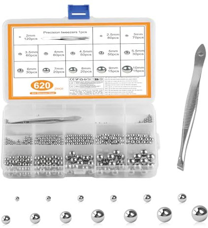 620 Stück Stahlkugeln, Edelstahl-Kugeln, Kugellagerkugeln, Präzision Metallkugeln, Stahlkugeln Kugellager, Kugellager Fahrrad Skateboard Rollen, 2/2,5/3,5/4/4,5/5/6/7/8/9/10 mm
