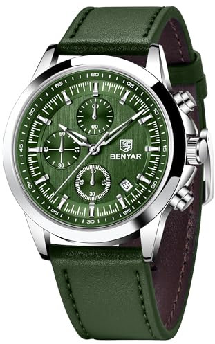 BENYAR Uhren Herren Analog Quarz Chronograph Herrenuhren 50M Wasserdicht Leuchtende Datum Armbanduhr Lässig Business Uhren Klassische Elegantes Geschenke für Herren (5210 Grün)