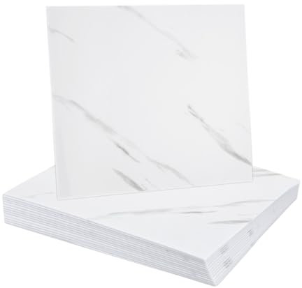 QUARKZMAN 15pz Piastrelle in Marmo Adesive, Pannello Murale Impermeabile per Retrocucina, 12x12 Piastrelle Adesive in PVC per Doccia per Bagno, Cucina, Soggiorno, Design Bianco Elegante