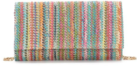 BWBIKE Bolso de Mano de Paja de Rafia para Mujer - Bolso Bandolera de Playa de Verano con Correa para el Hombro, Bolso de Mano de Moda para Viajes y Noches,De color