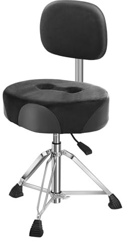 Augioth DT-14 Drumhocker mit hydraulischer Höhenverstellung und 12.7cm ergonomischem Sitzkissen. Die dreieckige Basis mit rutschfesten Gummifüßen garantiert maximale Stabilität.
