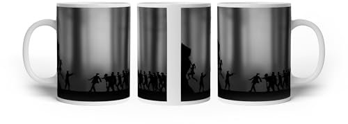 Taza de cerámica blanca con diseño de ataque de zombi sombrío en la noche, 300 ml, idea de regalo