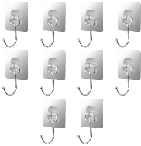 10Pièces Crochet Adhesif Mural,Accroche Tableau Sans Percer,Crochets de Porte Adhésif Cadre,Rideau Fixation Muraux,Autocollants Transparents Ventouse,pour Plafond Salle Cuisine Murale Adhésifs Hooks