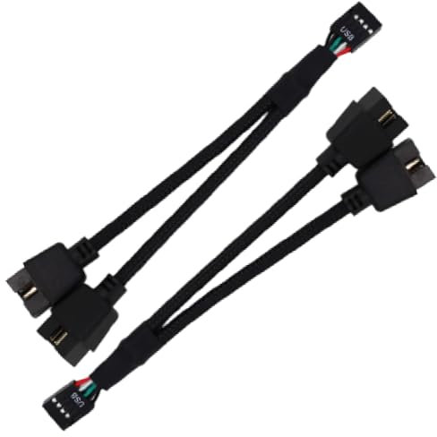 kwinfei 2 PCS USB 2.0 9 Pin Header Splitter Cable, Motherboard USB Internal Extension Adapter, Female to Dual Male Connector for PC Fans, AIO, LED Controller, Front Panel USB Ports