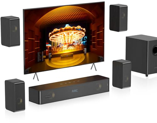Hölzern 5.1.2CH Soundbar für TV Geräte, 4 Surround-Lautsprecher, 400W Spitzenleistung, Heimkino Virtual Surround Soundsystem Sound Bar mit 5.25'' Subwoofer, ARC/Optisch/BT 5.3/AUX/USB, HiPulse N512