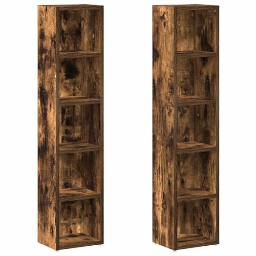 Gecheer CD/DVD/Blu-ray Cabinet - Engineered Wood, 5 Compartment Storage, Modern Style, Smoked Oak, 21 x 16 x 93.5 cm, Wall Attachment Included Model815318