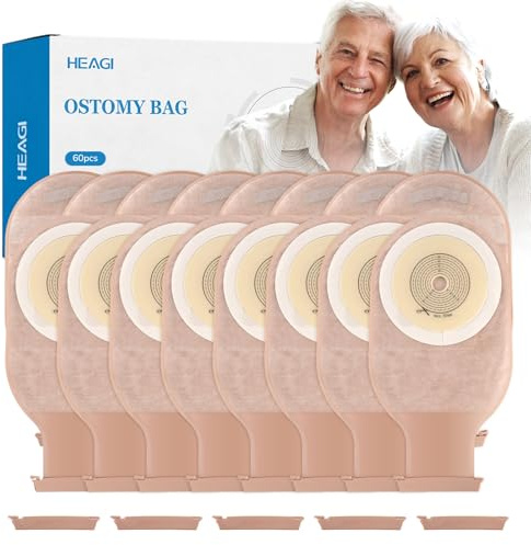 60 Pack Colostomy Bags Ostomy Supplies, One Piece Ostomy Colostomy Bags with Clamp Closure for Ileostomy Stoma Care, Cut-to-Fit, 60 mm Max