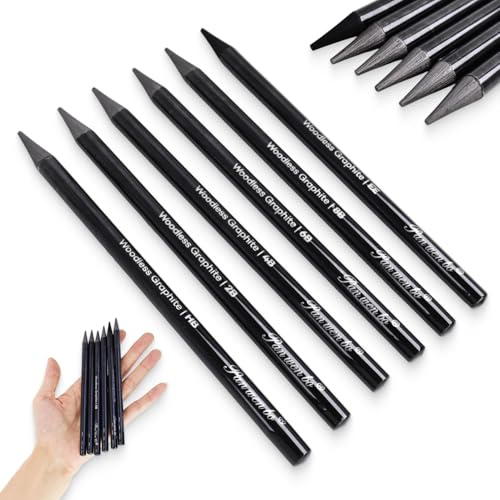 6 Stück Holzfreie Graphitstifte Set Schwarze Bleistifte HB 2B 4B 6B 8B EE, Professionelle Zeichenstifte für Skizzen, Zeichnungen, Schattierungen, Künstlerbedarf, Schule, Hobby und kreative Projekte