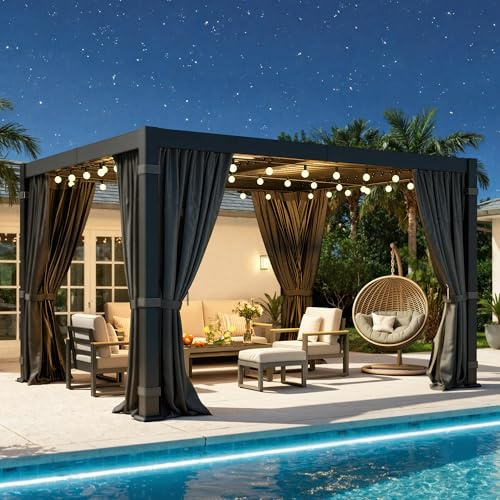 Pergola 10'x12' with Thick Aluminum Frame, Adjustable Roof for All Weather