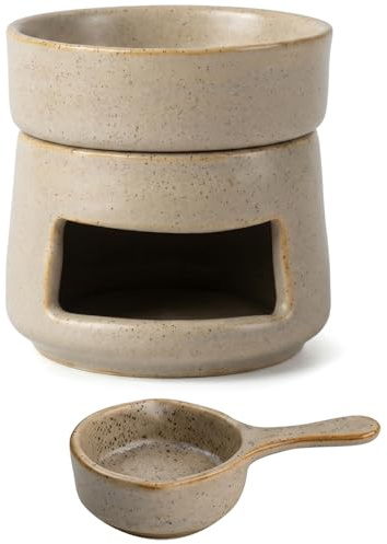 Duftlampe für Ätherische Öle, Räucherstövchen mit Teelöffel, Keramik Duftöl Lampe 2 in 1, 150ml Stövchen Duftlampe für Dekoration, Yoga, Schlafzimmer (Vintage-Grau)