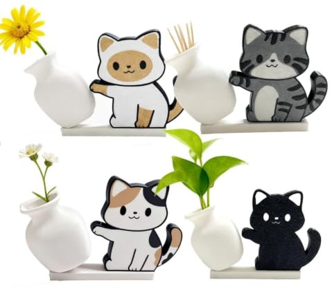 NiceNaiils 4 Stück Mini Vasen Magnete Kühlschrank, Kühlschrankmagnete, Katze Kühlschrank-Magnete, für Kühlschrankzubehör, Küche, Büro