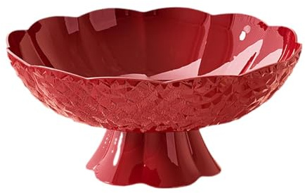 NonMiFyR Obstschale Fußschale Servierplatte Präsentierschale Tablett mit Abfluss Öffnung für Esstisch Küche für Festessen Wohnzimmer Geschenk, Rot