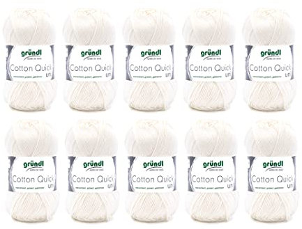 Gründl Wolle Cotton Quick uni - Wolle zum Häkeln aus 100 % Baumwolle - Wolle zum Stricken - glänzendes Baumwollgarn 10 Knäuel 50 g / 125 m - Wollweiß