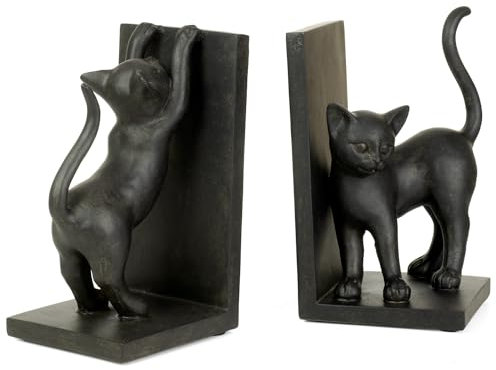 Moritz Lot de 2 serre-livres en forme de chat - Hauteur : environ 22 cm - Antique