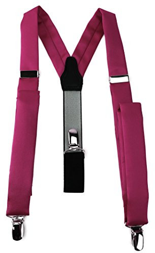TigerTie schmaler Unisex Hosenträger in Y-Form mit 3 extra starken Clips - Farbe in rosa magenta einfarbig Uni - hochwertige Verarbeitung