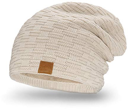 Mikos * Damen Frauen Herren Mütze Winter Strickmütze Wintermütze Gefütterte Beanie Unisex (654) (Beige)
