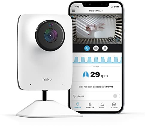 Miku Moniteur Intelligent pour bébé – Moniteur de Respiration et de Mouvement – Approuvé HSA/FSA – Respiration et Suivi du Sommeil en Temps réel – Vidéo et Audio HD, Vision Nocturne, Conversation