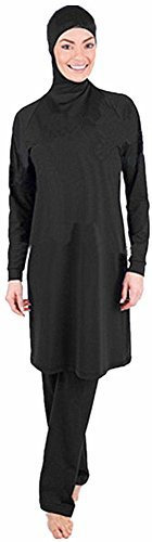 WOWDECOR Muslimischer Badeanzug, Muslimische Bademode Burkini für Damen Frauen Mädchen Full Cover Hijab, Islamische Muslim Schwimmanzug UV Schutz Kleidung (Schwarz, Asien S=EU-Größe 34-36)