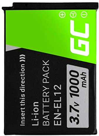Green Cell EN-EL12 ENEL12 Kamera-Akku für Nikon Coolpix A900 AW100 AW110 P300 S6000 S6150 S6300 S8000 S8100 S8200 S9200 S9500 S9600 S9700 S9900 W300, Full Decoded (1000mAh 3.7V Schwarz)
