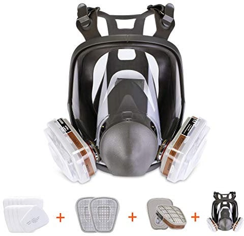HOLULO Maschera Pieno Facciale Antipolvere Reutilizable 15 en 1, Maschera per Verniciatura Reemplazables con 10 Filtros, Maschera Respiratore Pieno Facciale Protezione per Saldatura,Certificato CE