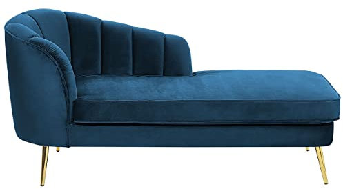 Chaiselongue Samt blau Links mit Lehne Muschelform Metallbeine Gold Glam Allier