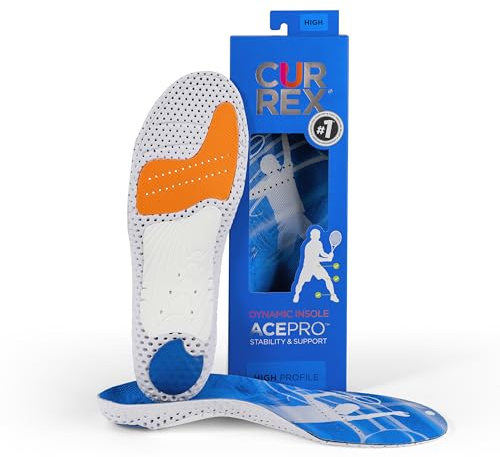 CURREX AcePro, Arch Support Insoles for Tennis, Field Hockey, Racquetball, Net Sports, Increase Performance & Agility, Court Based Sports Inserts for Men & Women (High Arch, Small)