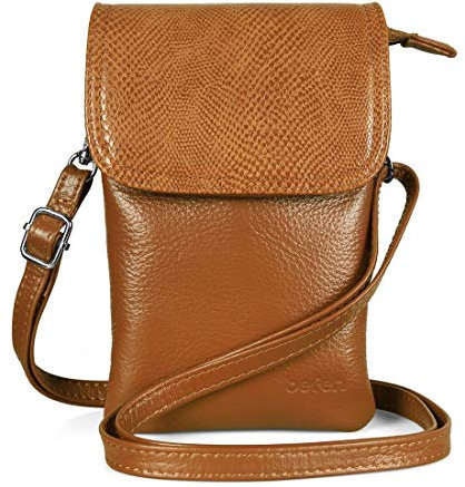 Echtleder Handytasche zum Umhängen, Handy Umhängetasche Damen Klein, Handtasche mit Geldbörse zum Umhängen Leder, Crossbody Bag Damen mit Verstellbarer Riemen und Schlüsselanhänger, Eidechse Braun