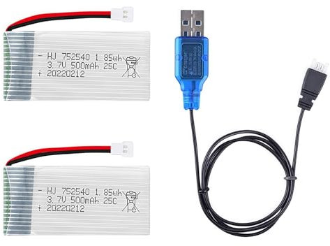 2 Pcs 3.7V 500mAh 20C 752040 Rechargeable Lipo Battery with USB Charger for Syma X5C cheerson CX30 skytech M68 BBS 868 Quadcopter RC Drone Spare Parts