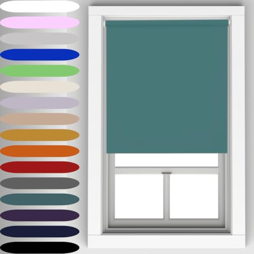 Teal Blackout Roller Blind Metal Fittings Trimmable UV Protection Thermal Properties Premium Fabric Home Office Bedroom Kids Room Child Safe Easy Fit 120cm Width x 160cm Drop