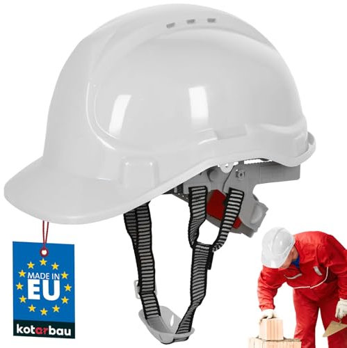 KOTARBAU® Casco de protección para construcción, Casco Ajustable, Casco de plástico, Casco de Seguridad, Casco de Obra, Protección en el Trabajo, Protección de la Cabeza, Casco Blanco