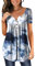 CHICZONE Ladies Tunic Tops Short Sleeve Plain Pleated V Neck Buttons Up Blouse Floral Printed Womens Henley T-Shirt TieWhite