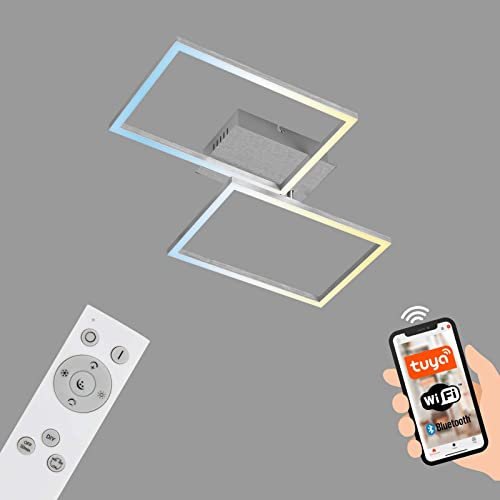 BRILONER - LED Deckenlampe Smart Home, funktioniert mit Alexa, Fernbedienung, LED Lampe, Deckenleuchte, Wohnzimmerlampe, Schlafzimmerlampe, Deckenbeleuchtung, 50x38,8x7,8 cm, Alufarbig