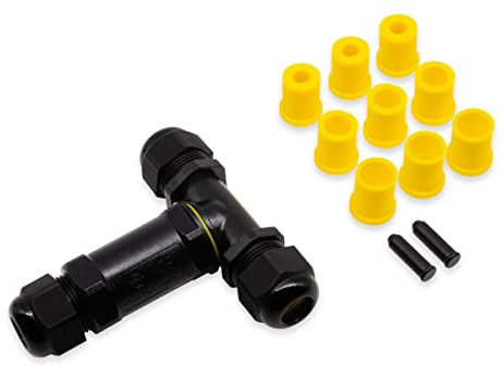 Kabelverbinder Verbindungsbox IP68 T-Form 3-Polig für Ø4-14mm Kabel 24A 450V Abzweigdose Verteilerdose Verbindungsdose Verbindungsmuffe Kabelverbinder für den Außenbereich Erdverteilerdose